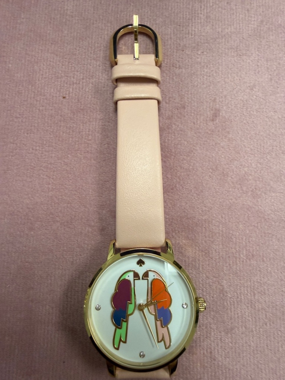 kate spade Gold-Tone Watch with Pink Strap and Multi-Color Parrot Dial - Picture 2 of 7